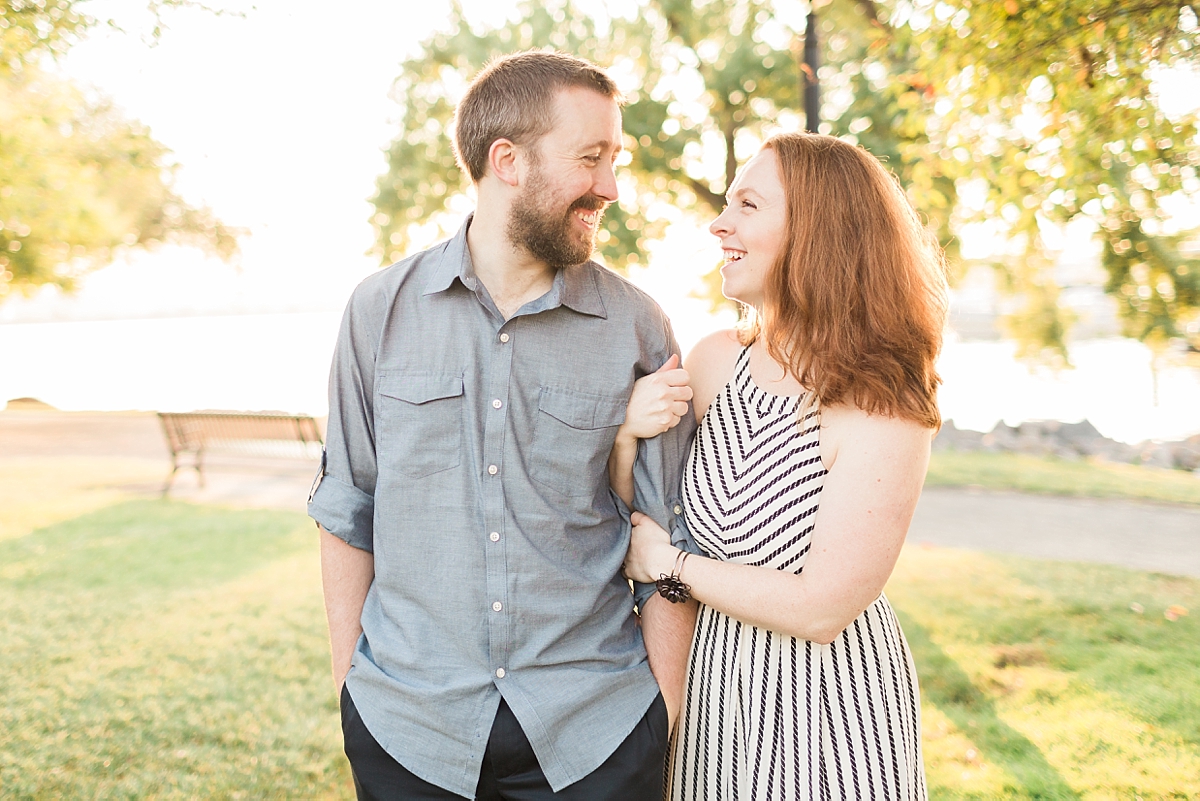 A summery engagement session in Old Town Alexandria, VA at sunrise with one sweet couple and an adorable bulldog.