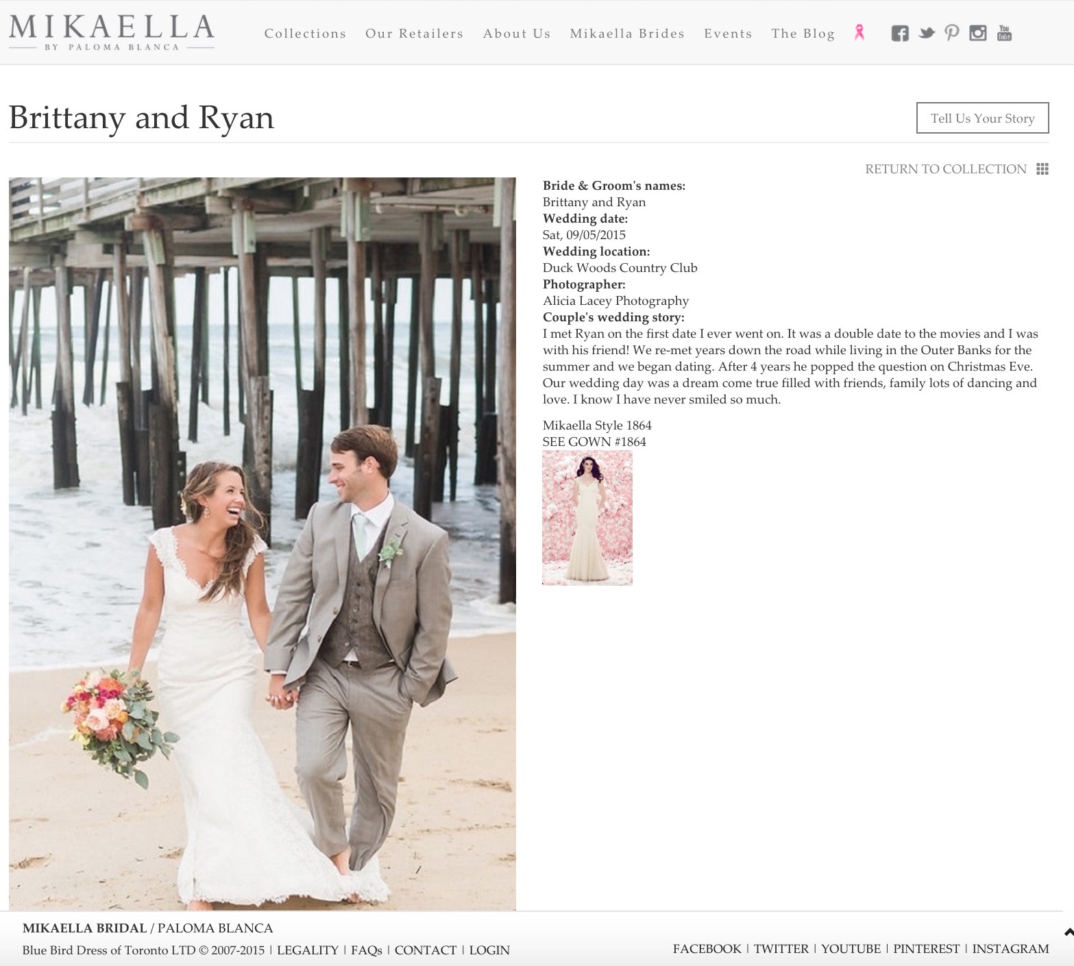 A fun feature on a wedding dress designer's website, Mikaella Brides, from an oceanside wedding in the Outer Banks.