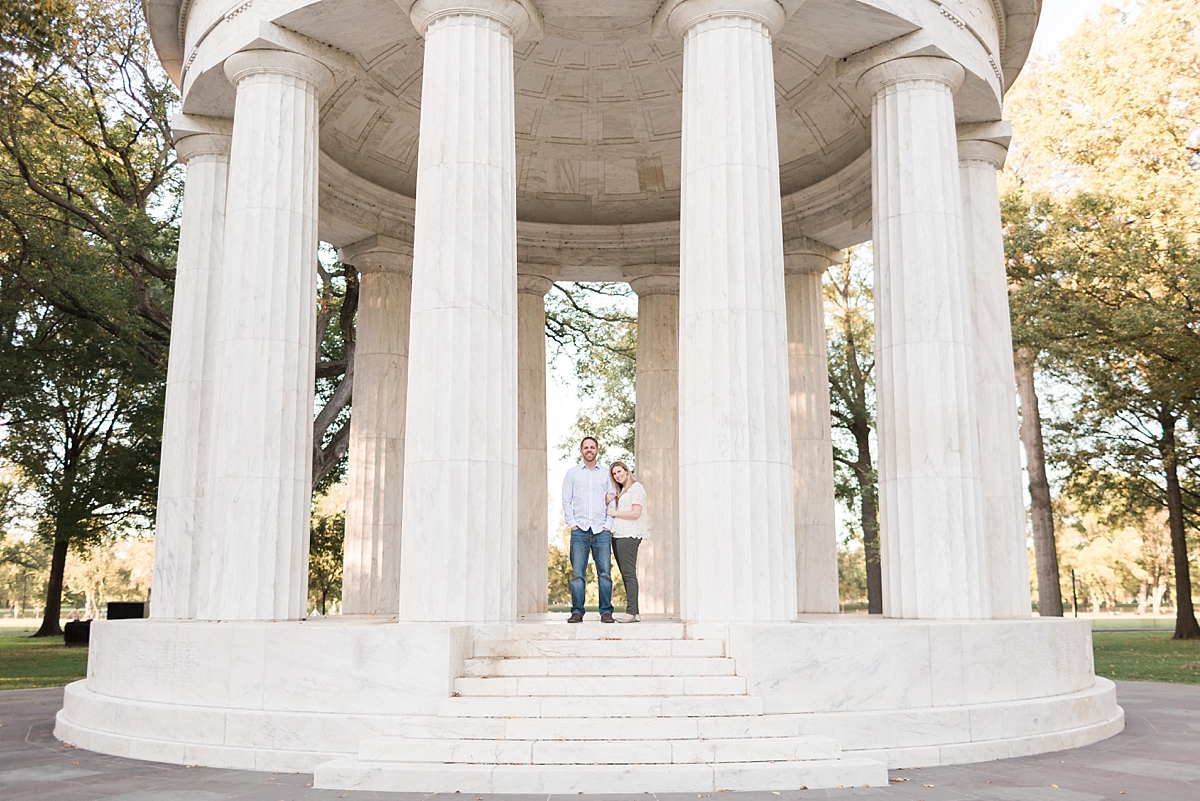 A romantic fall engagement at many iconic Washington, DC sites including the DC War Memorial, the Lincoln Monument and the reflecting pool.