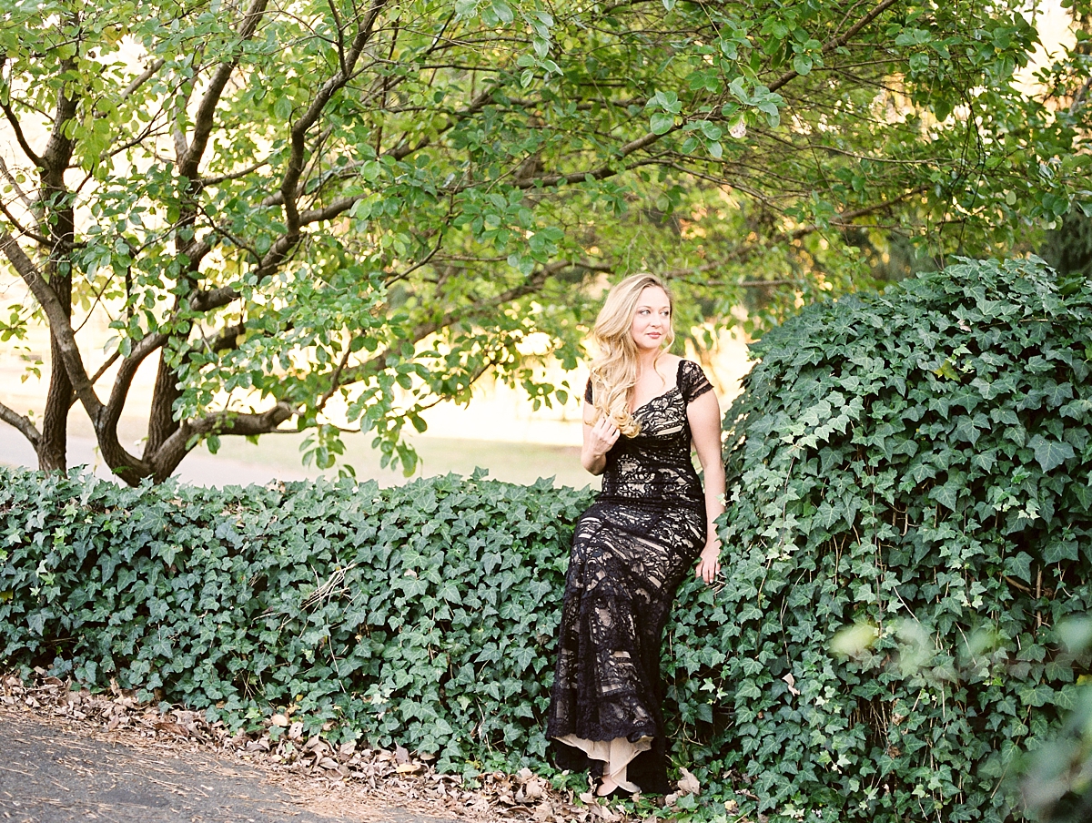 A glamorous sunset portrait session on film at a private venue outside of Washington, DC.
