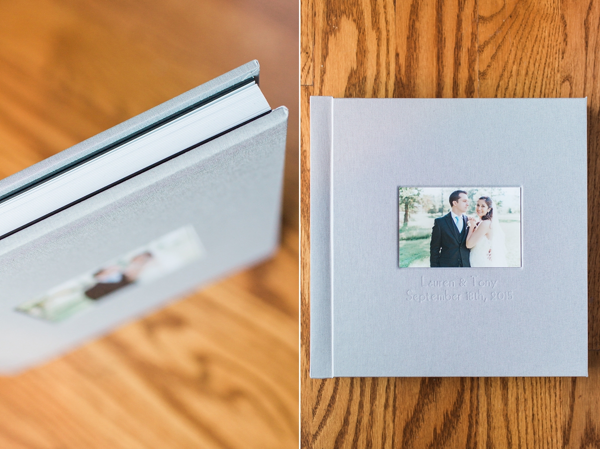A professional lay flat album designed for a wedding at Veritas Vineyard and Winery in Charlottesville, VA.