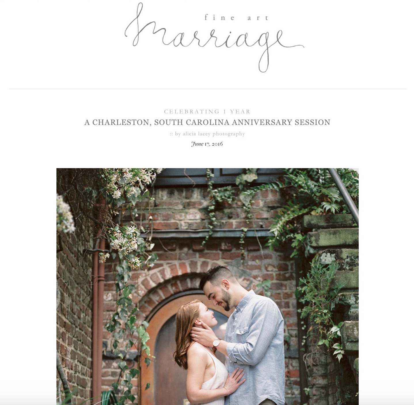 This Charleston, SC downtown anniversary session is published on Fine Art Marriage's blog. Photographed by Washington, DC wedding photographer, Alicia Lacey. 