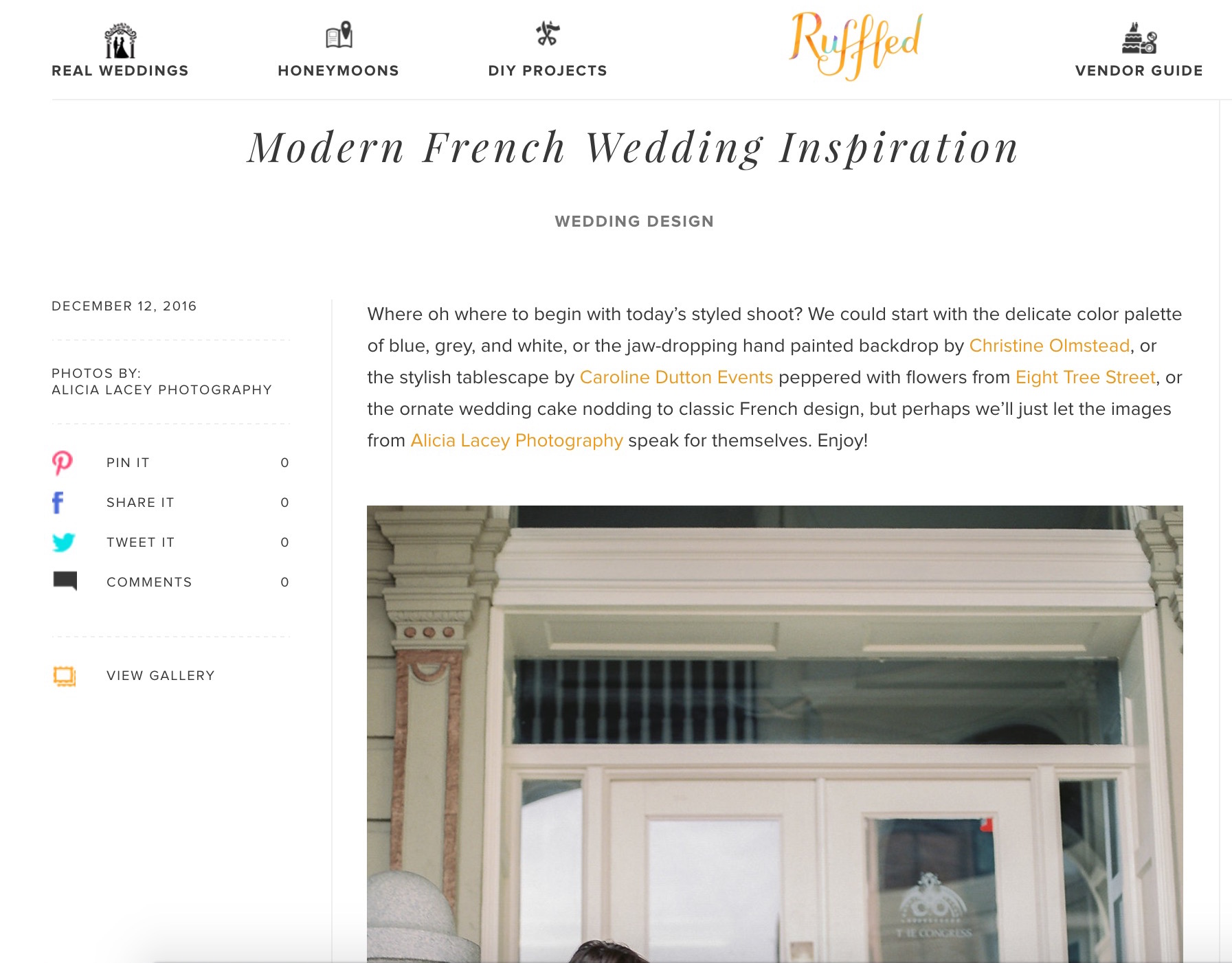 This gorgeous Washington, DC wedding has a Modern French Theme complete with a soft blue and cream palette. It is featured on the prestigious blog, Ruffled.