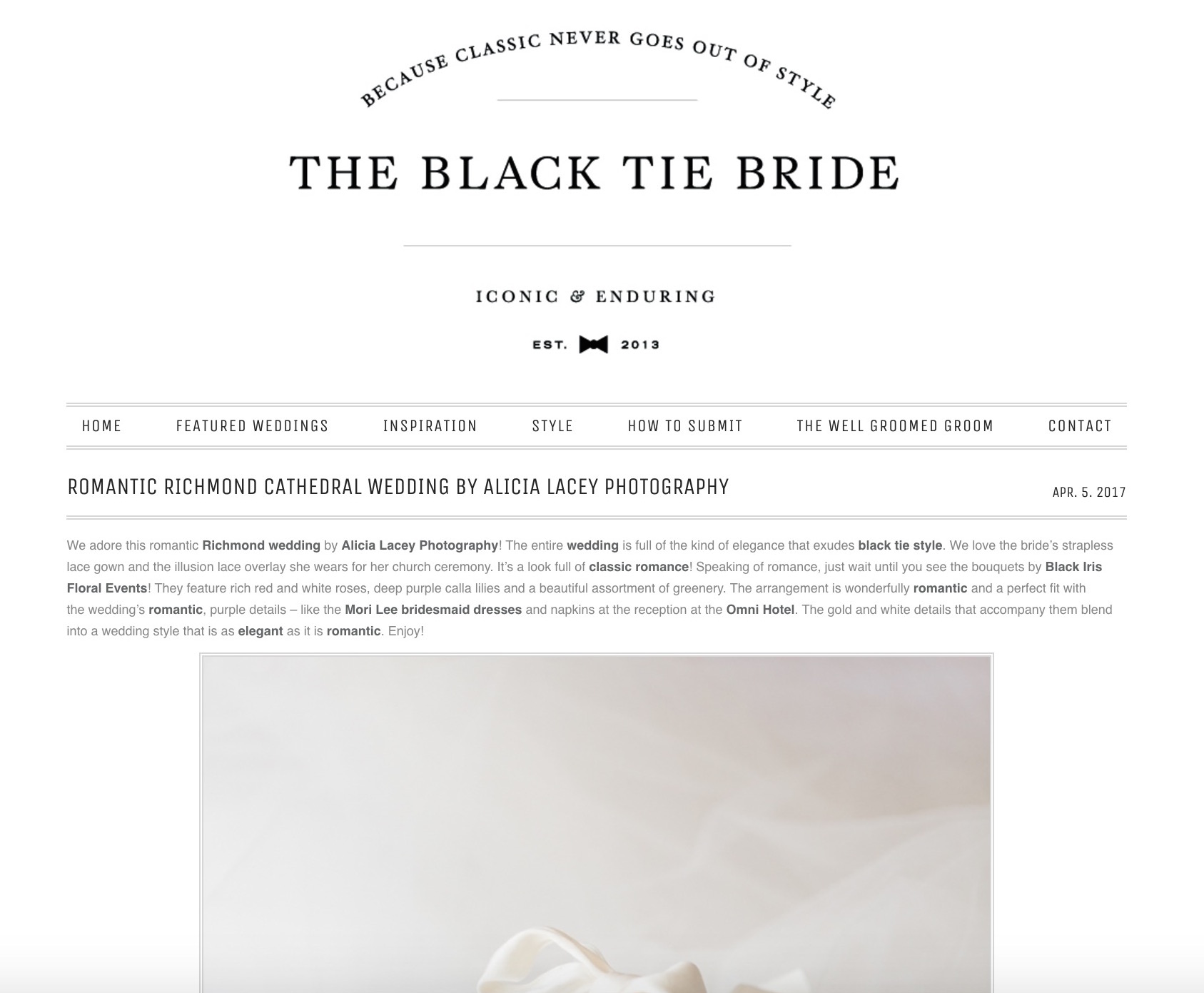 A wedding at the Omni Hotel in Richmond, VA is featured on the classic blog Black Tie Bride. 