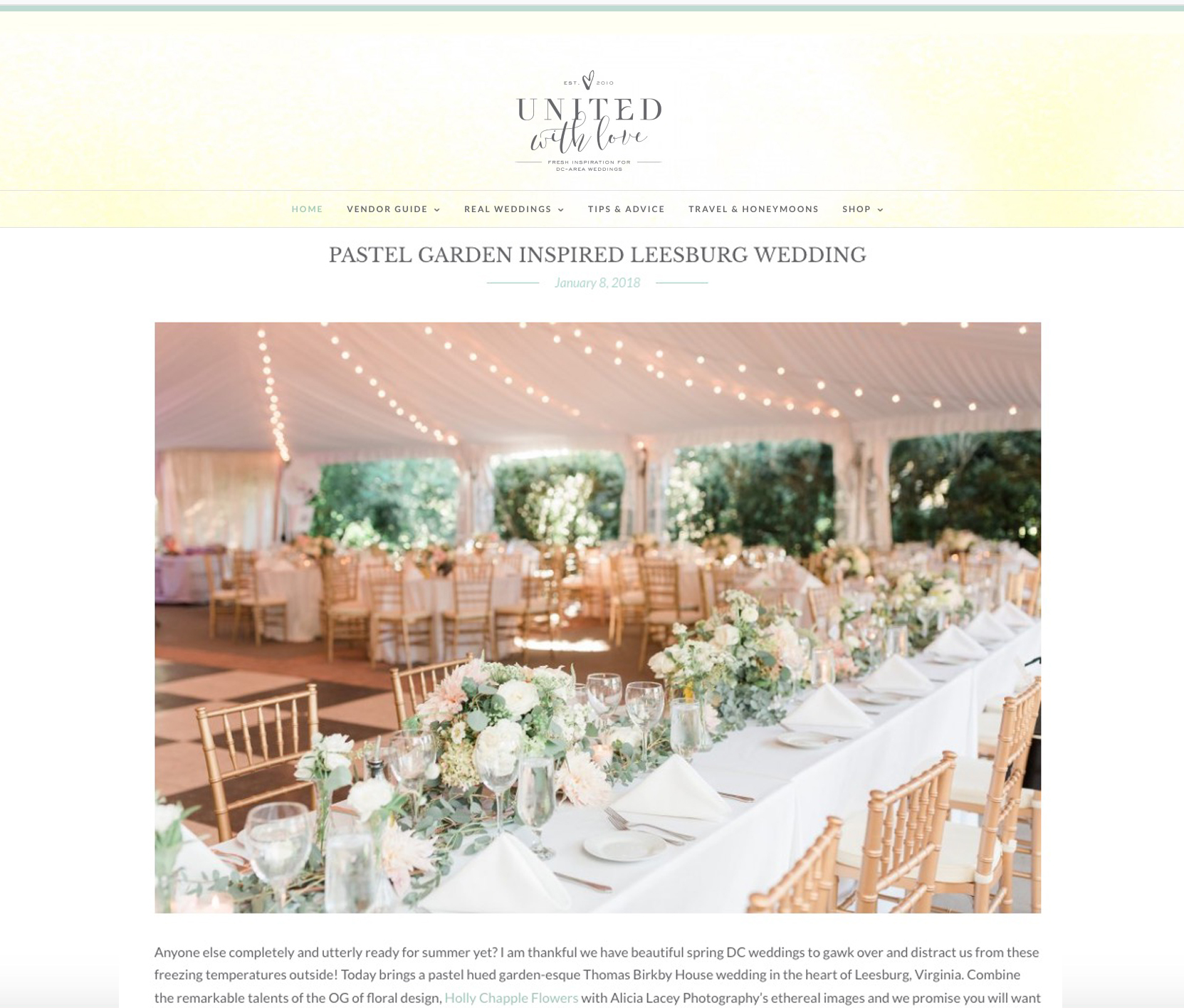 This Thomas Birkby House wedding that is complete with a pastel color palette and lush florals is featured on the Washington, DC blog, United with Love.