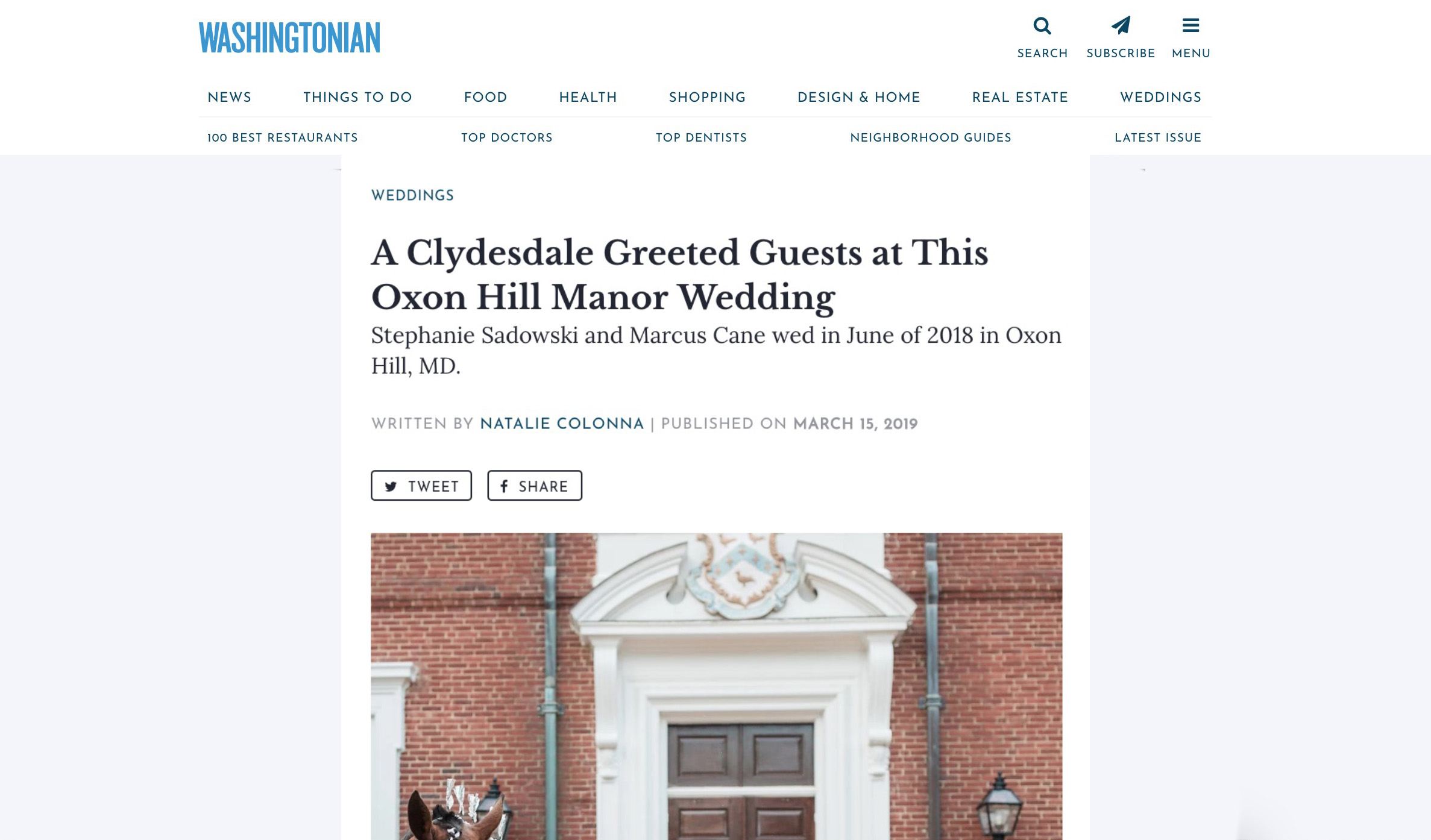 This gorgeous blush and dusty blue wedding at Oxon Hill Manor in Maryland is featured on Washingtonian Weddings blog.