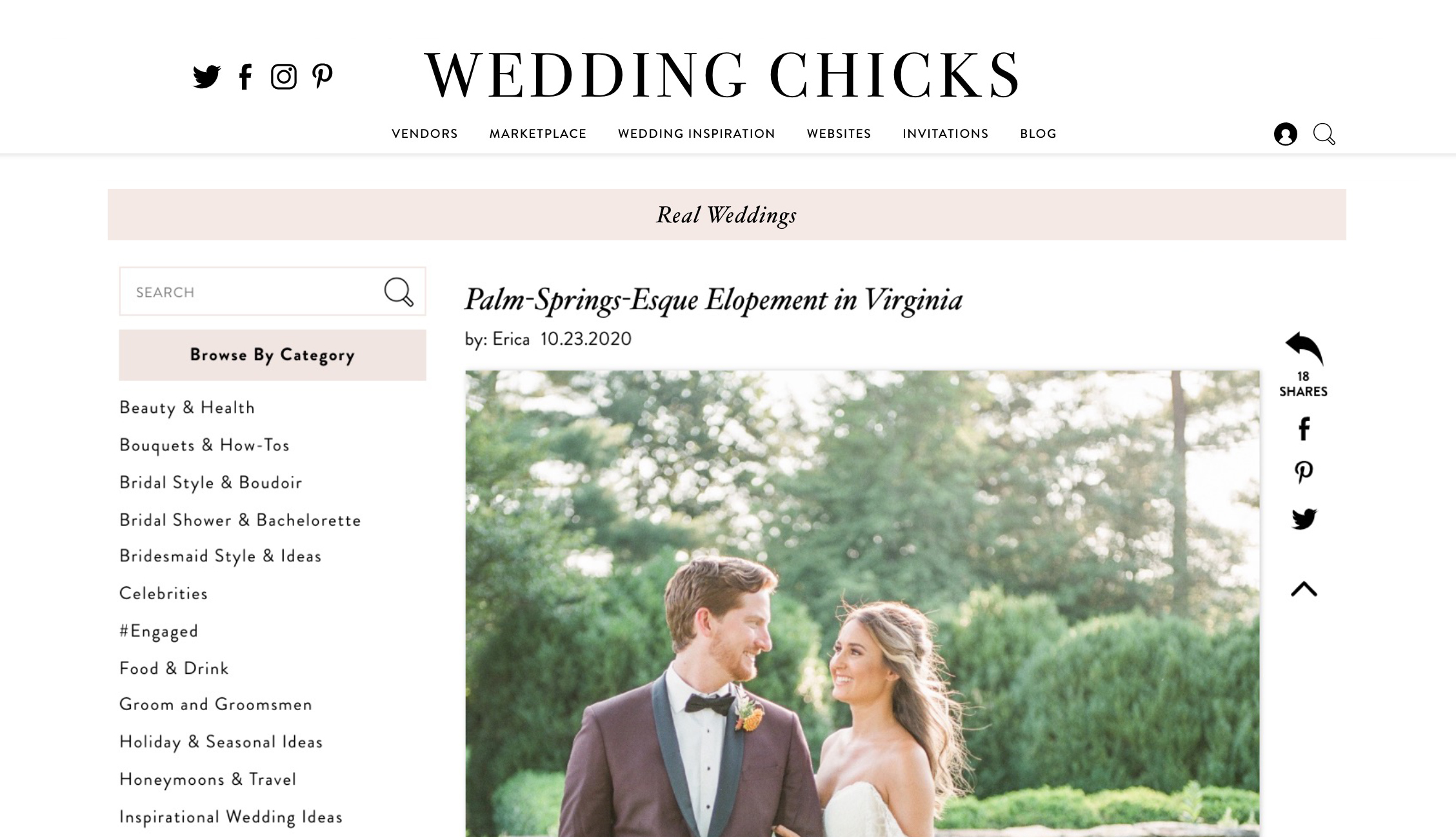An intimate elopement wedding celebration with a Palm Springs twist at Oatlands Historic Home and Gardens in Leesburg, VA.