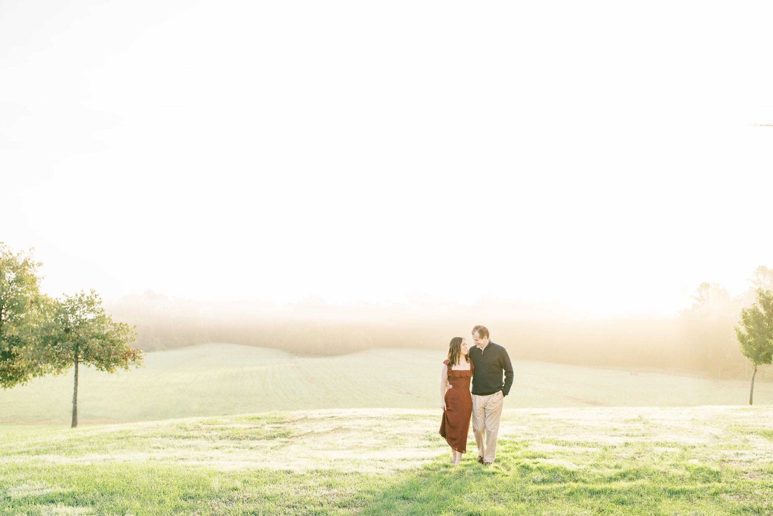 A light filled sunrise engagement session at the historic Sotterley Plantation captured by Washington, DC wedding photographer, Alicia Lacey.