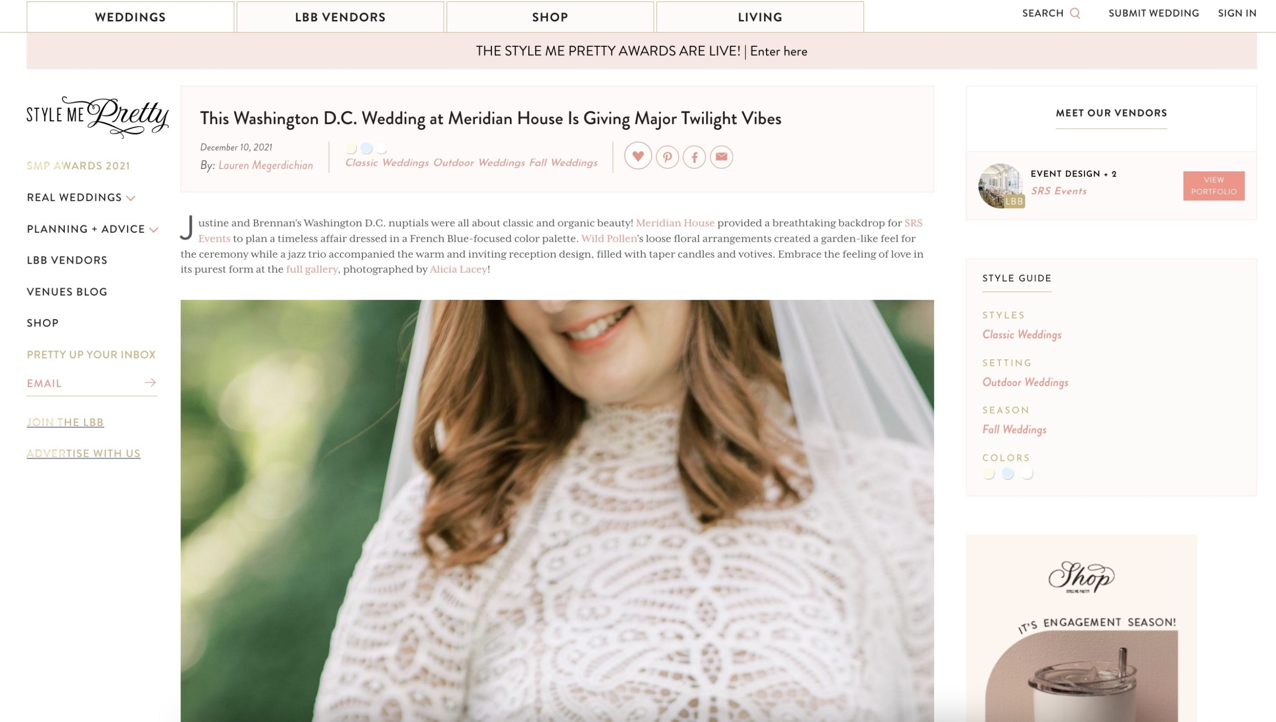Washington, DC wedding photographer, Alicia Lacey, captured this stunning Meridian House wedding as featured on Style Me Pretty.