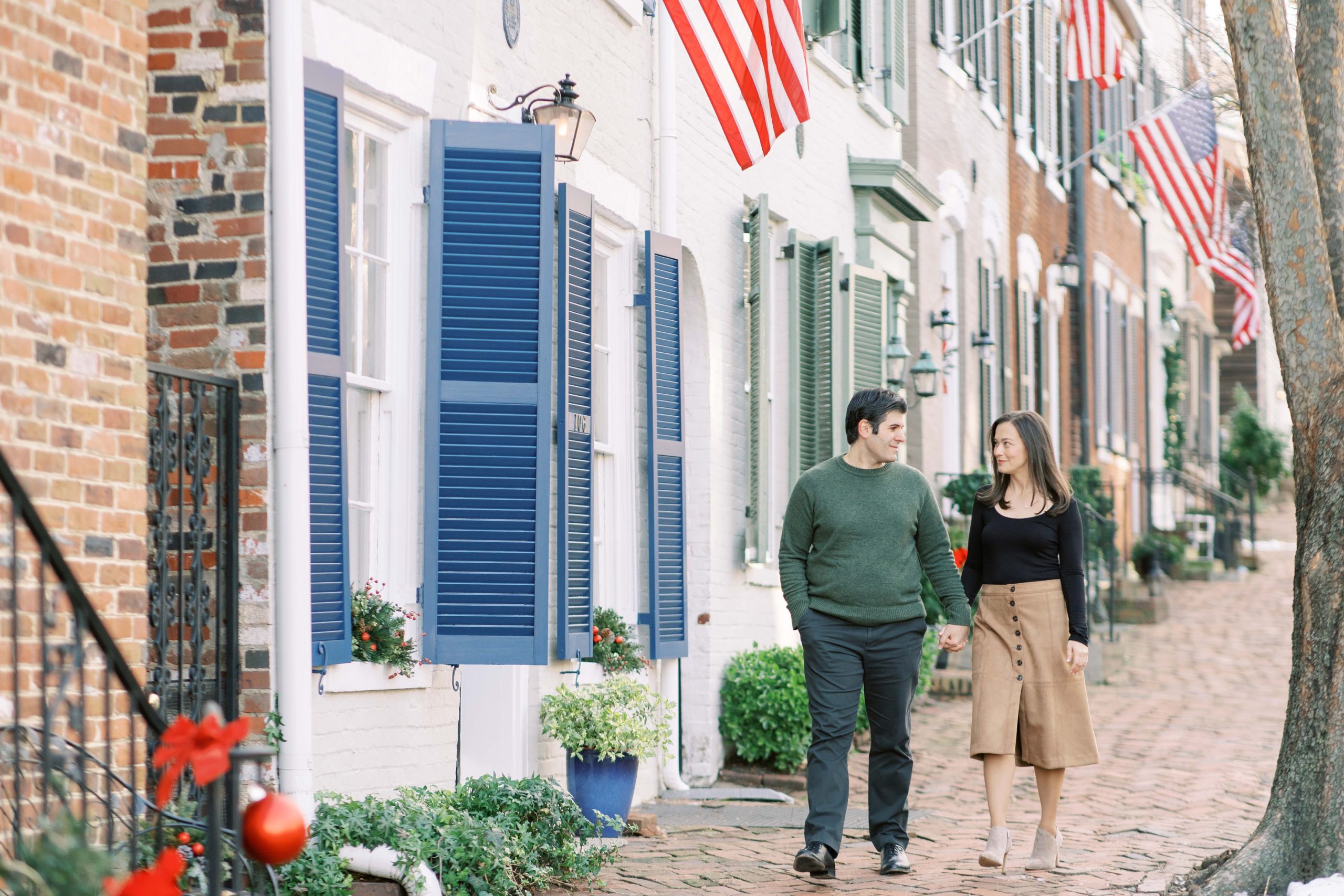 A romantic winter engagement session in Old Town Alexandria, VA.
