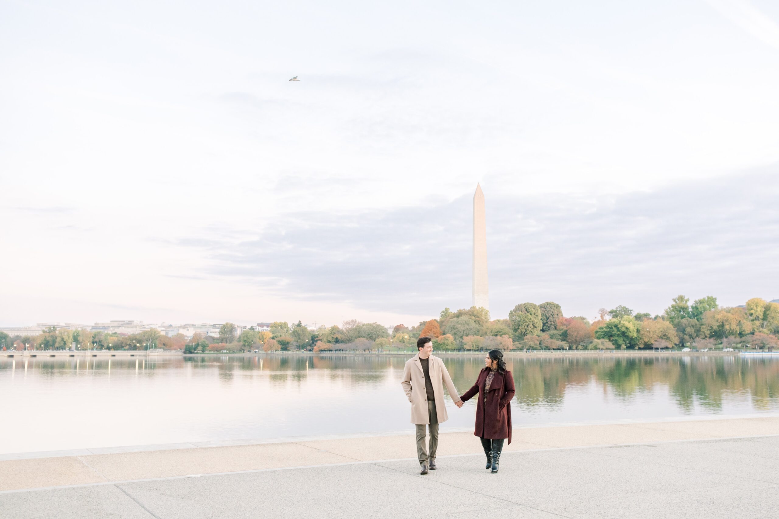 A beautiful sunrise anniversary session this fall at the Jefferson Memorial in Washington, DC.